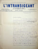 Lettre sign&eacute;e. Gabriel Boissy (1879-1949), &eacute;crivain, journaliste, r&eacute;dacteur en chef de Comoedia. 