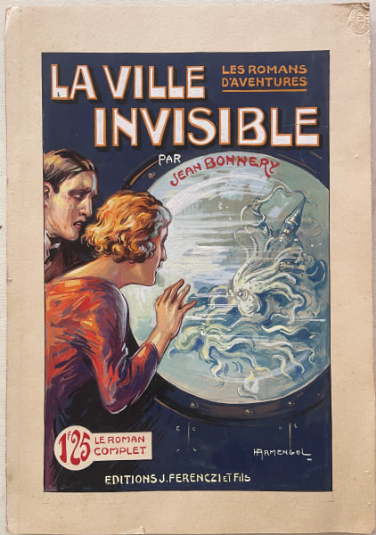 Dessin original (gouache). [Jules Verne] Henri Armengol (1884-1944), dessinateur, illustrateur, caricaturiste. 