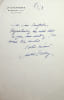 Lettre autographe sign&eacute;e. Andr&eacute; Billy (1882-1971), &eacute;crivain, membre de l'Acad&eacute;mie Goncourt.