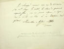 Pi&egrave;ce autographe sign&eacute;e. Pierre Lecomte (1798-1846), garde-chasse de Fontaibleau, auteur d'un attentat contre le roi Louis-Philippe, condamn&eacute; &agrave; mort ...