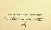 Carte autographe sign&eacute;e. Hubert Lyautey (1854-1934), g&eacute;n&eacute;ral, mar&eacute;chal de France, membre de l'Acad&eacute;mie fran&ccedil;aise. 