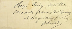 Pi&egrave;ce autographe sign&eacute;e. Fran&ccedil;ois Jourde (1843-1893), homme politique, communard, clerc de notaire. 