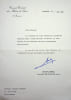 Lettre sign&eacute;e. Charles Pasqua (1927-2015), r&eacute;sistant, homme politique, d&eacute;put&eacute;, s&eacute;nateur, ministre. 