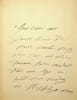 Lettre autographe sign&eacute;e. Aim&eacute;e Tessandier (1853-1923), actrice. Elle repris notamment l'Arl&eacute;sienne en 1885 (plus de 500 repr&eacute;sentations). 