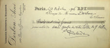 Pi&egrave;ce autographe sign&eacute;e - Re&ccedil;u. Albert Robida (1848-1926), illustrateur, caricaturiste, graveur, &eacute;crivain. 
