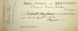 Pi&egrave;ce autographe sign&eacute;e - Re&ccedil;u. Albert Robida (1848-1926), illustrateur, caricaturiste, graveur, &eacute;crivain. 
