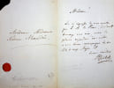 Lettre autographe sign&eacute;e. Nicolae Pisoski (1810-1888), d&eacute;put&eacute; roumain, unioniste, aide de camp du prince Alexandre-Jean Cuza. 