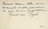 Carte autographe. Ernest van Dyck (1861-1923), t&eacute;nor belge, c&eacute;l&egrave;bre pour ses interpr&eacute;tations de Wagner. 