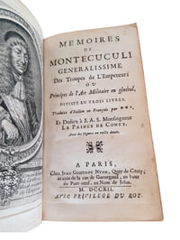 MEMOIRES DE MONTECUCULI GENERALISSIME DES TROUPES DE L'EMPEREUR; OU PRINCIPES DE L'ART MILITAIRE EN GENERAL. DIVISEZ EN TROIS LIVRES. TRADUITS D'ITALIEN EN FRANCOIS PAR ***...