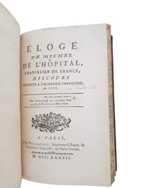 "ELOGE DE MICHEL DE L'HOPITAL, CHANCELIER DE FRANCE. DISCOURS PRESENTE A L'ACADEMIE FRANCOISE, EN 1777".