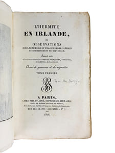 "L'HERMITE EN IRLANDE, OU OBSERVATIONS SUR LES MOEURS ET USAGES DES IRLANDAIS AU COMMENCEMENT DU XIX SIECLE".