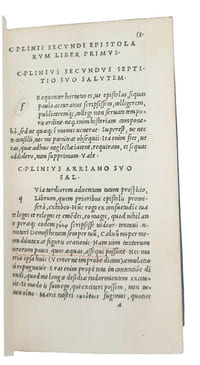 “C. PLINII SECUNDI NOVOCOMENSIS EPISTOLARU LIBRI DECEM, IN QUIBUS MULTAE HABENTUR EPISTOLAE NON ANTE IMPRESSAE…”.