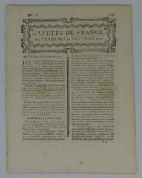 Gazette de France, du vendredi 26 octobre 1770. N°86
