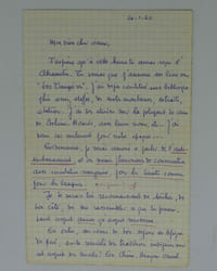 L.A.S. écrite au stylo à bille, adressée à Robert Caborgne, datée du 20 janvier 1960. Deux pages et demie ; papier quadrillé. 27×21 cm, dépliée.