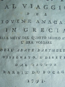 Atlante al viaggio del giovine Anacarsi in Grecia nella metà del quarto secolo avanti l'era vulgare [Atlas du Voyage du jeune Anacharsis en Grèce] - 1793