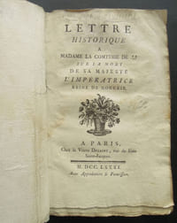 Lettre historique a madame la comtesse de ** sur la mort de sa Majesté l'Impératrice Reine de Hongrie - 1781