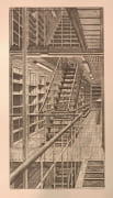 Planche n°6 - Les Escaliers Coté Est - Suite Le Magasin central des imprimés. by DESMAZIÈRES (Érik) (1948-)