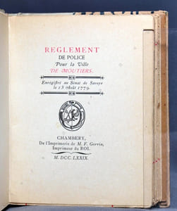 Règlement de police pour la ville de Moutiers en 1779.