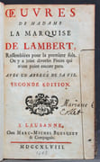 Oeuvres de Madame la Marquise de Lambert, rassemblées pour la première fois. On y a joint diverses pièces qui n'ont point encore paru. Avec un abrégé de sa vie. Second édition. par LAMBERT [Anne-Thérèse de Marguenat de Courcelles] Marquise de: - Image 2