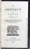 La critique du Tartuffe, comédie en vers. Réimpression conforme à l'édition de Paris de 1670, augmentée d'un Notice bibliographique.. [MOLIERE]; ...