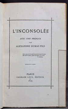 L'inconsolée. Avec une préface par Alexandre Dumas fils.. BARBE Benjamin; DUMAS Alexandre fils (préface):