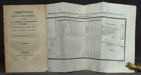 Observations sur la loterie cantonale, présentées à la Société vaudoise d’utilité publique, dans sa séance du 31 juillet 1828.. FOREL Alexis; JAQUET ...