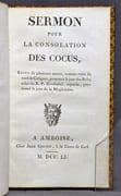 Le cocu consolateur [suivi de ] Sermon pour la consolation des cocus... [suivi de] Sermon d'un codelier à des voleurs qui lui demandoient de l'argent ou la vie. par [CARON Pierre-Siméon]; Anonyme;: - Image 3