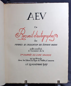 Recueil d'autographes des membres de l'Association des écrivains vaudois, formant pièce unique.