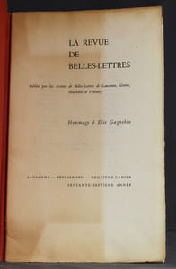La revue des Belles-Lettres. Hommage à Elie Gagnebin.