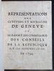Représentations des citoyens et bourgeois de Genève: et le raport des commissaires des Conseils de la République sur ces représentations, en 1734 ...