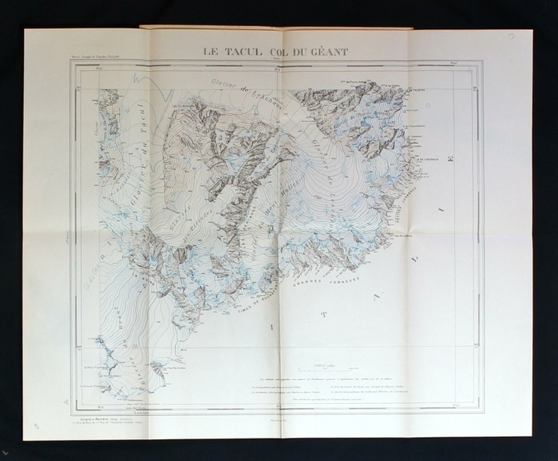Carte Vallot: Carte du Massif du Mont-Blanc à l'échelle de 1: 20.000e. Feuille Tacul, col du Géant.. VALLOT Charles, Henri et Joseph: