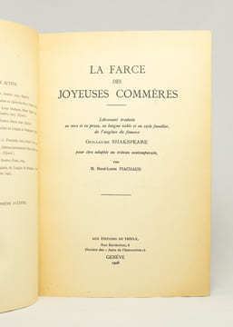 La farce des joyeuses commères. Librement traduite en vers et en prose, en langue noble et en style familier, de l’anglais du fameux Guillaume ...