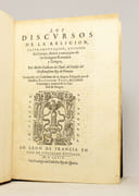 Los discursos de la religion, castramentación, assiento del Campo, Baños y exercicios de los Antiguos Romanos y Griegos. Traduzido en Castellano de la lengua Francesa por el Maestro Balthasar Perez del Castillo, Canónigo y natural de la ciudad de Burgos. [suivi de] Discurso del assiento del campo y disciplina militar de los antiguos romanos […]. par CHOUL Guillermo de [CHOUL Guillaume du]: - Image 1
