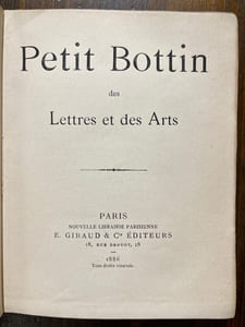 Petit Bottin des Lettres et des Arts.