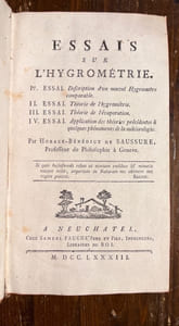 Essais sur l'hygrométrie. I. Description d'un nouvel Hygromètre comparable. II. Théorie de l'hygrométrie. III. Théorie de l'évaporation. IV. Application des théories précédentes à quelques phénomènes de la météorologie.