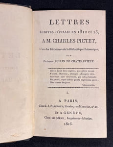 Lettres écrites d'Italie en 1812 et 13 à M. Charles Pictet.