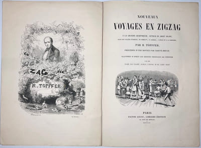 Nouveaux voyages en zigzag. Précédés d’une notice par Sainte-Beuve. Illustres d’apres les dessins originaux de Töpffer par MM. Calame, Karl Girardet, Francais, D’Aubigny, De Bar, Gagnet, Forest.