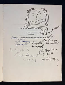 Ernest Ansermet et l'orchestre de la Suisse Romande. Une vie en images dessinée par Géa Augsbourg. Suivie d'une note de Ernest Ansermet: Le geste du chef d'orchestre.