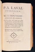 1. J. J. Rousseau citoyen de Genève à Mr. d'Alembert […] sur son article Genève dans le VIIeme volume de l'Encyclopédie, et particulièrement sur le projet d'établir un Théâtre de comédie en cette ville. Amsterdam, Marc-Michel Rey, 1758. XVIII-264-[8] pages [relié avec] 2. Critique d'un livre contre les spectacles intitulé J. J. Rousseau citoyen de Genève à Mr. d'Alembert. Amsterdam, et se trouve à Paris, Lambert & Duchesne, 1760. 92-[2] pages. [relié avec] 3. P. A. Laval comédien, à M. J. J. Rousseau citoyen de Genève. Sur les raisons qu'il expose pour réfuter M. d'Alembert, qui dans le VIIe volume de l'Encyclopédie, Article Genève, prouve que l'établissement d'une Comédie dans cette Ville y ferait réunir la sagesse de Lacédémone à la politesse d'Athènes. La Haye, 1758. [2]-VIII-189-[1] pages. [relié avec] 4. Manuscrit de 300 pages. par ROUSSEAU Jean-Jacques; BÉTHISY DE MÉZIÈRES Eugène-Éléonor; NOLIVOS DE SAINT-CYR Paul-Antoine-Nicolas: - Image 3