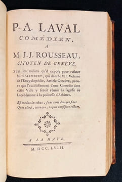 1. J. J. Rousseau citoyen de Genève à Mr. d'Alembert […] sur son article Genève dans le VIIeme volume de l'Encyclopédie, et particulièrement sur le ...