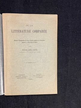 De la littérature comparée. Discours d'inauguration du cours d'histoire générale des littératures modernes à l'Université de Genève.. ROD Édouard: