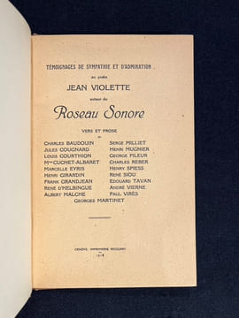 Témoignage de sympathie et d'admiration au poète Jean Violette auteur du Roseau Sonore.. VIOLETTE Jean: