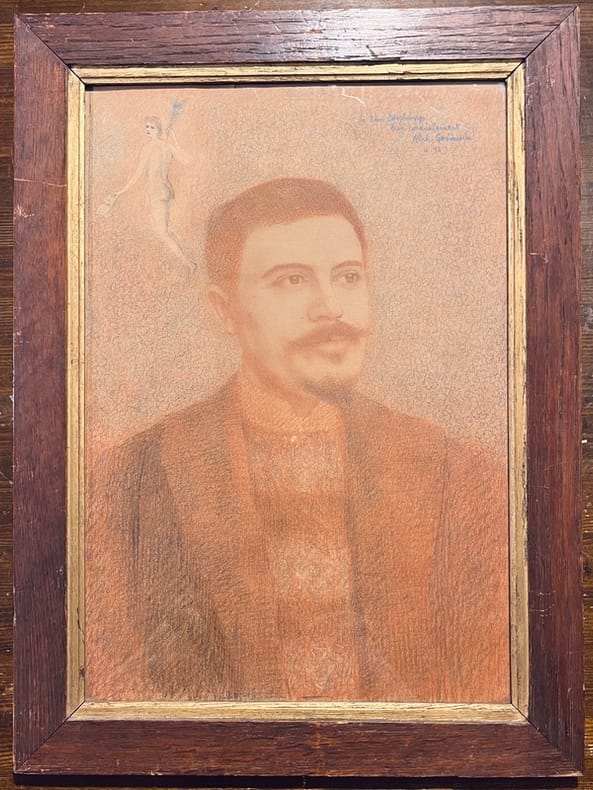 Portait en buste de L&eacute;on Deschamps, dessin d'Alphonse Germain.. LA PLUME (revue); DESCHAMPS L&eacute;on; GERMAIN Alphonse: