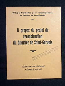 A propos du projet de reconstruction du quartier de Saint-Gervais. A tous ceux qui s'intéressent à l'avenir de notre cité.