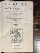 La Bible, qui est toute la saincte Escriture, contenant le Vieil et le Nouveau Testament : ou la vieille et nouvelle alliance. Quant est du Nouveau Testament, il a esté reveu et corrigé sur le grec, par l'advis des Ministres de Geneve. Aussi avec les figures, on a adjousté des annotations, fort amples sur toute la Bible. [avec] Le Nouveau Testament, c'est à dire, la nouvelle alliance de nostre Seigneur Jesus Christ. Reveu de nouveau et corrigé sur le grec, par l'advis des Ministres de Geneve. Avec annotations reveues et de nouveau augmentées. par [BIBLE]: - Image 1