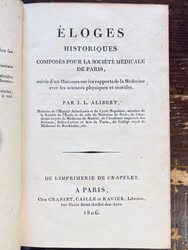 Éloges historiques composés pour la société médicale de Paris, suivis d'un discours sur les rapports de la médecie avec les sciences physiques et ...