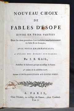 Nouveau choix de fables d’Esope. Divisé en trois parties dont les deux premières sont traduites interlinéairement en latin & en français [rel. avec] ...