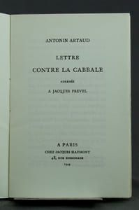 Lettre contre la Cabbale adressée à Jacques Prevel.