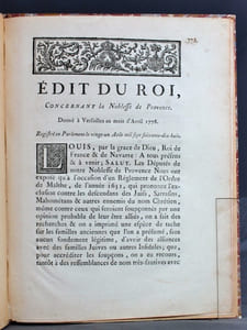 Edit du Roi concernant la Noblesse de Provence donné à Versailles au mois d’Avril 1778.