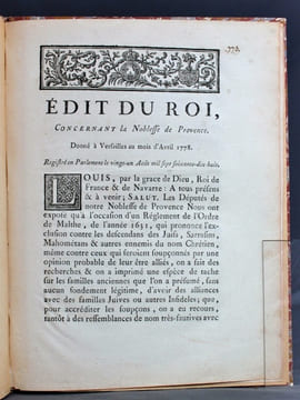 Edit du Roi concernant la Noblesse de Provence donné à Versailles au mois d’Avril 1778.. Anonyme: